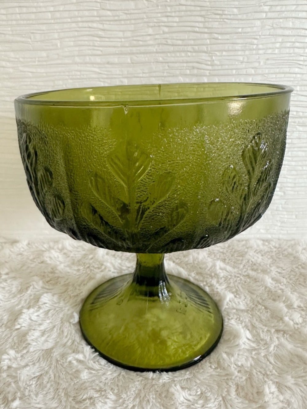 Vintage 1978 FTD Green Glass Compote Bowl